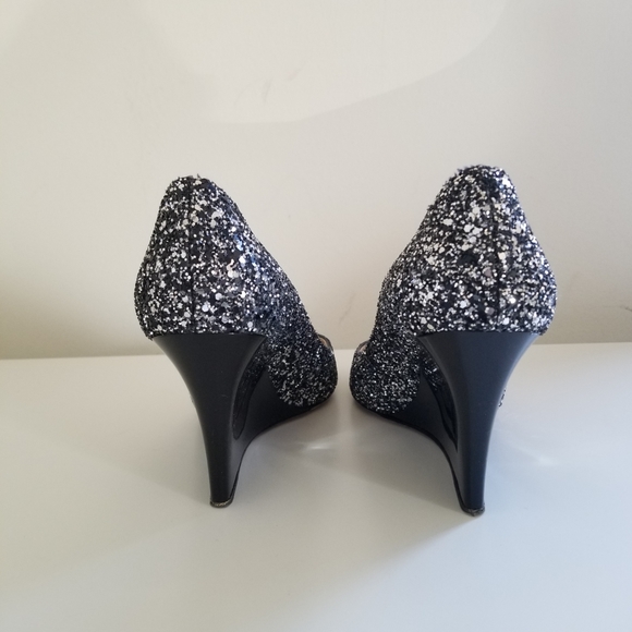 Jimmy Choo Baxen Glitter Peep-toe Wedge Pump - Picture 2 of 6